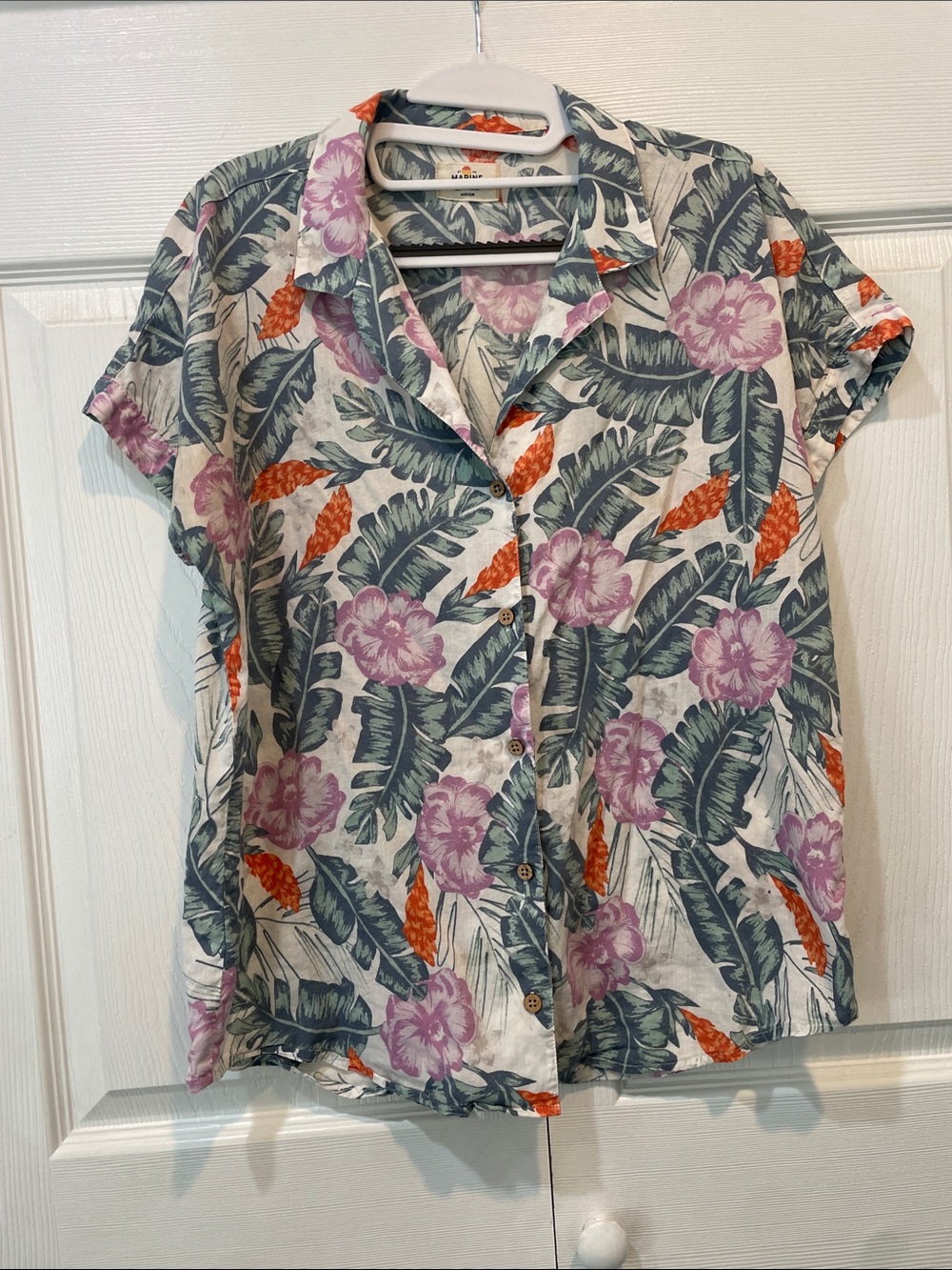 Marine Layer retro button down Hawaiian floral print women’s blouse sz M